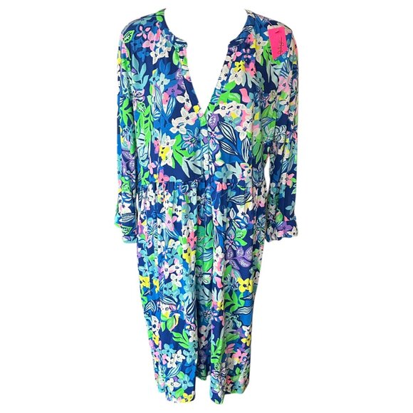 Lilly Pulitzer Women's LORAN Dress Borealis Blue Social Sunset 3/4 Sleeve XL - Picture 2 of 9